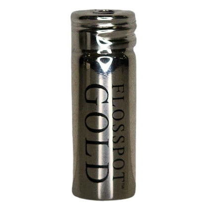 flosspot gold stainless steel refillable container on white background