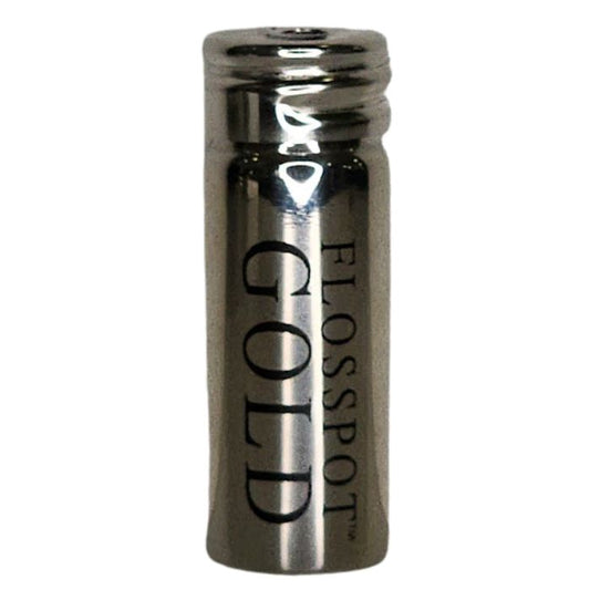 flosspot gold stainless steel refillable container on white background