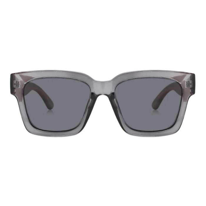 gorgona sunglasses grey frames and grey lenses front view on white background