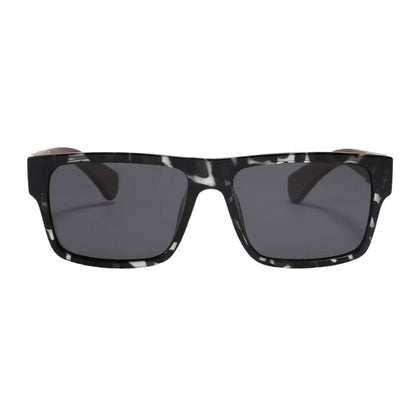 guatamala sunglasses black marble frames and black lenses front view on white background