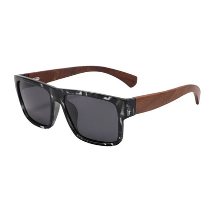 guatamala sunglasses black marble frames and black lenses over view on white background