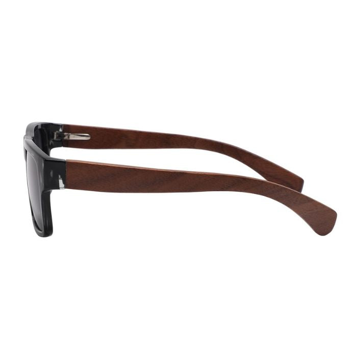guatamala sunglasses black marble frames and black lenses side view on white background