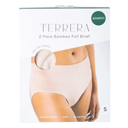 cream white high waisted full brief package front view on white background