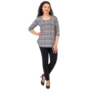 Jazz 3/4 Sleeve Top- Demask Print