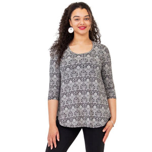 Jazz 3/4 Sleeve Top- Demask Print