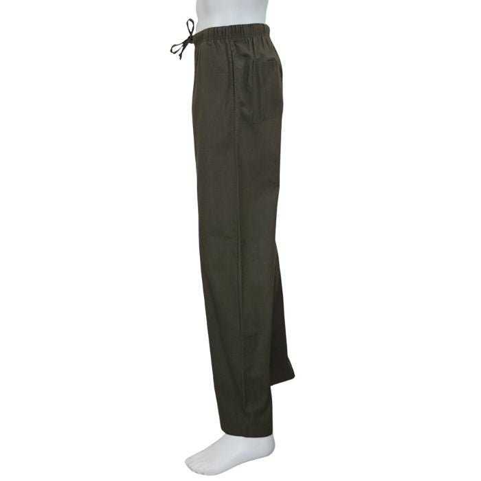 mannequin wearing army green jeff pants side view on white background