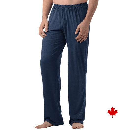 mannequin wearing blue jim lounge pants front view on white background