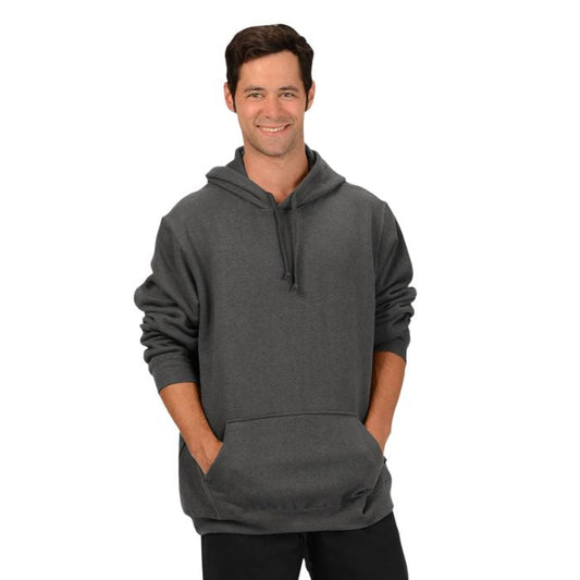 male model wearing charcoal grey josh pullover hoodie front view on white background
