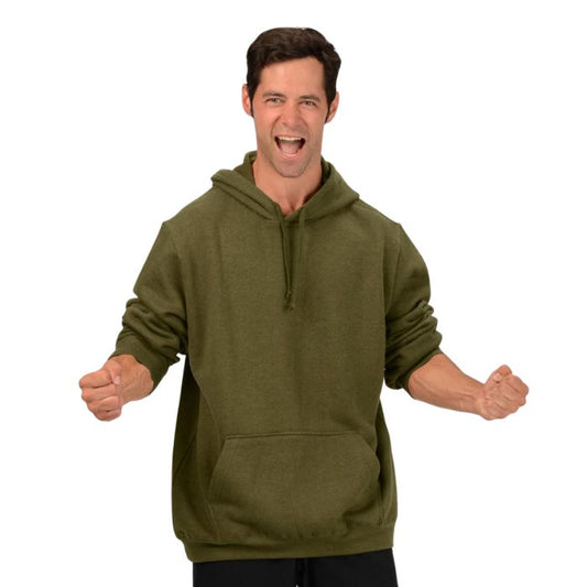 male model wearing olive green josh pullover hoodie front view on white background