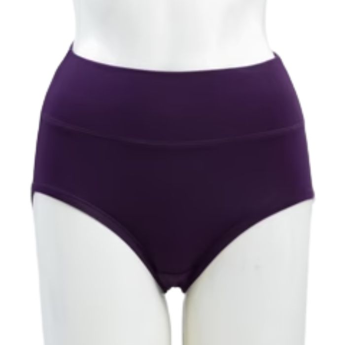 body of white female mannequin wearing royal purple la gaunche underwear front view on white background