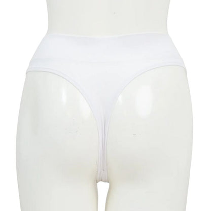 body of white female mannequin wearing snow white la thong underwear back view on white background