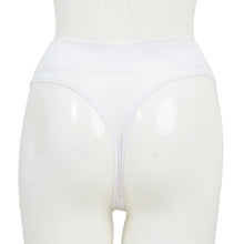 body of white female mannequin wearing snow white la thong underwear back view on white background