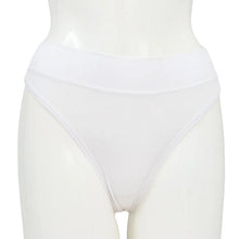 body of white female mannequin wearing snow white la thong underwear front view on white background