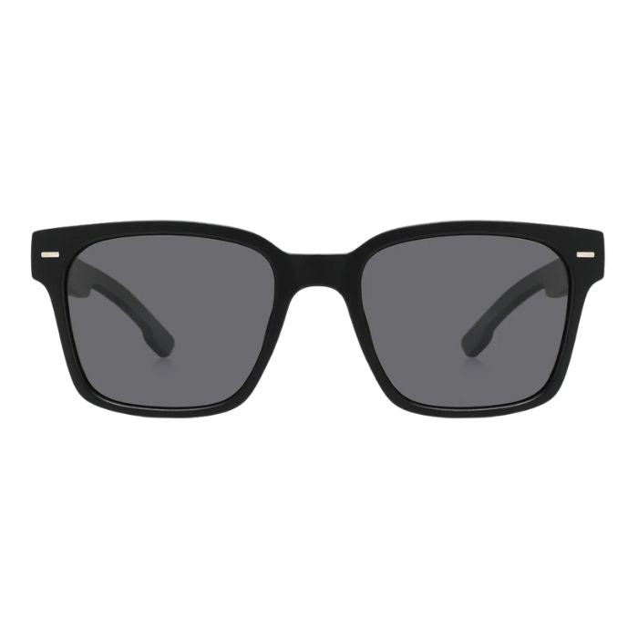 larch sunglasses black frames and black lenses front view on white background