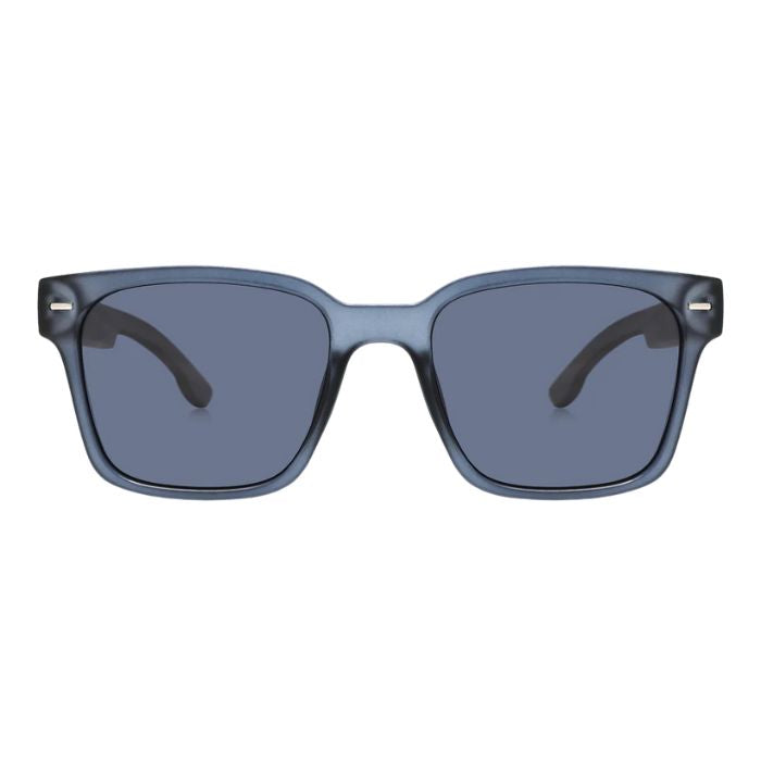 larch sunglasses blue frames and blue lenses over view on white background
