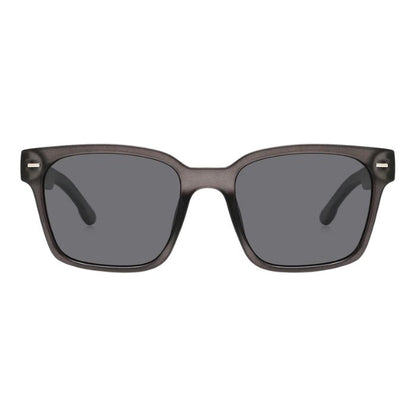 larch sunglasses grey frames and grey lenses front view on white background