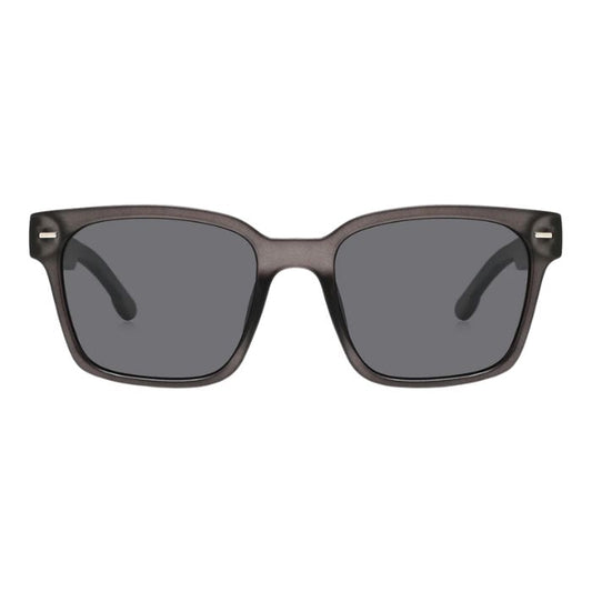 larch sunglasses grey frames and grey lenses front view on white background