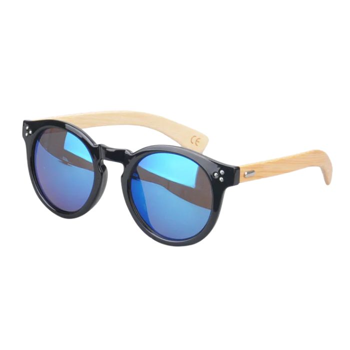 mango sunglasses black frames and blue mirror lenses front view on white background