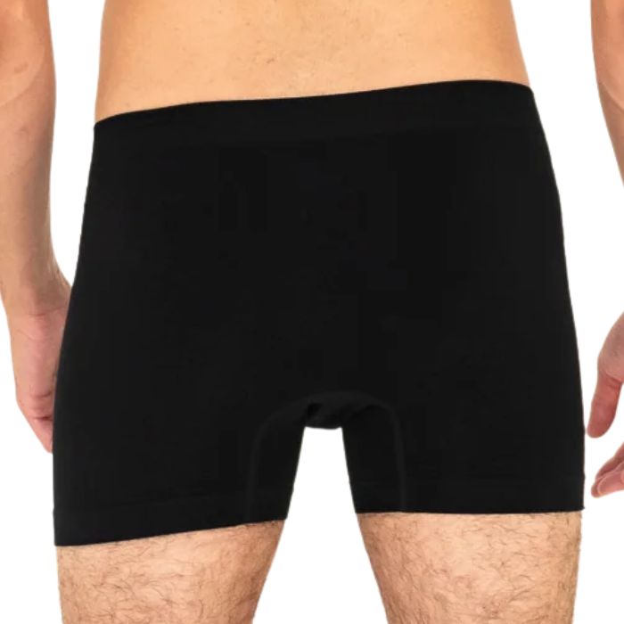 man wearing black terrera boxer briefs close up back view set on a white background
