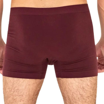 man wearing maroon red terrera boxer briefs close up back view set on a white background
