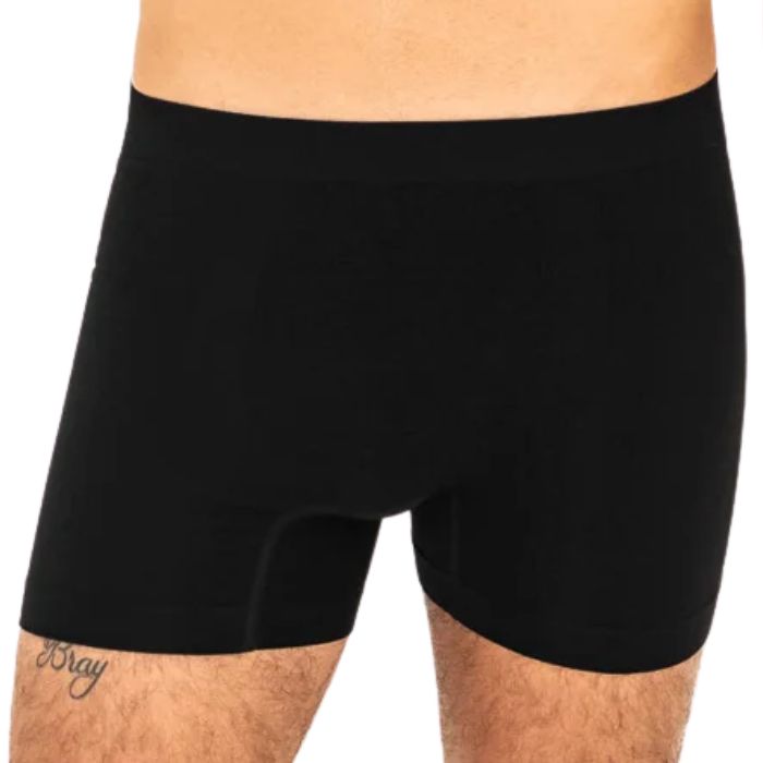 man wearing black terrera boxer briefs close up front view set on a white background
