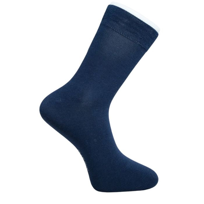 mens navy blue dress sock set on a white background