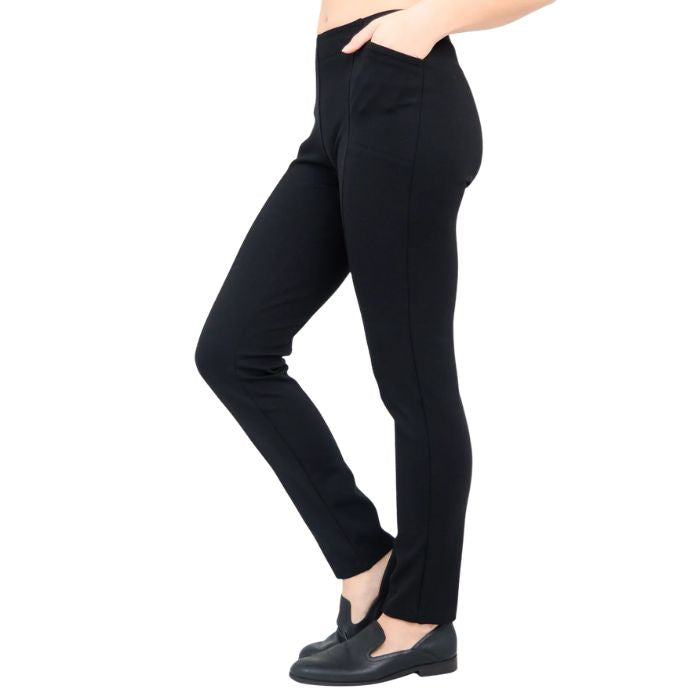 bottom of female model weaing black nadia pants side view on white background