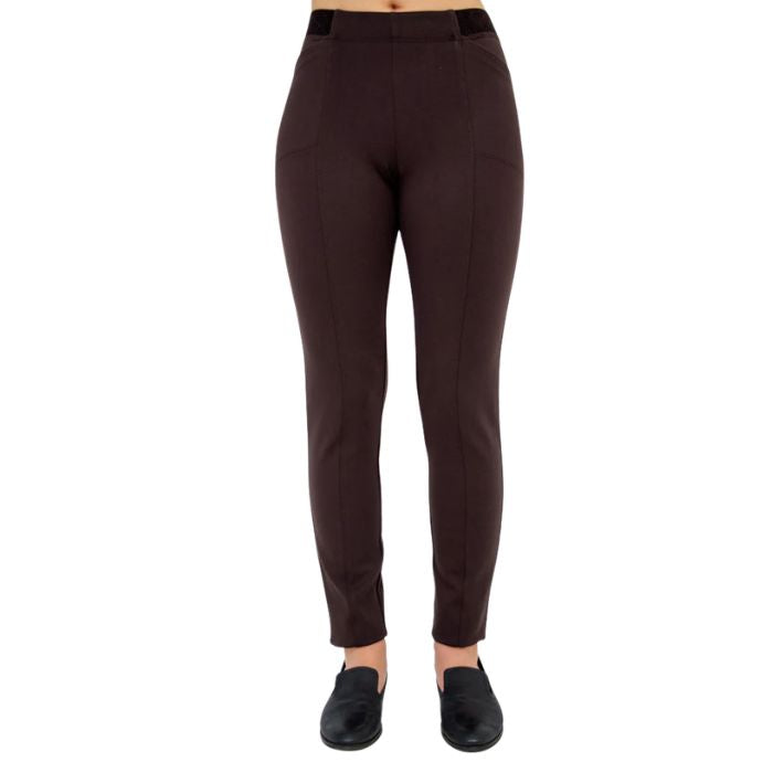 bottom of female model weaing coffee brown nadia pants front view on white background