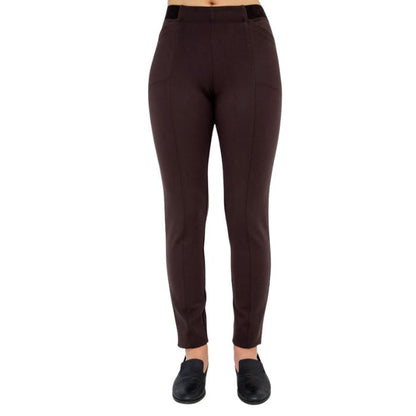 bottom of female model weaing coffee brown nadia pants front view on white background