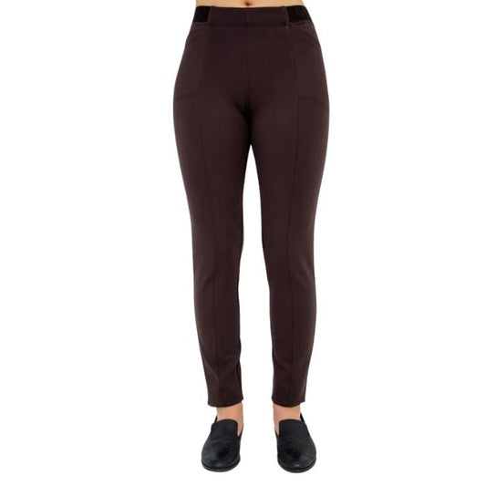 bottom of female model weaing coffee brown nadia pants front view on white background