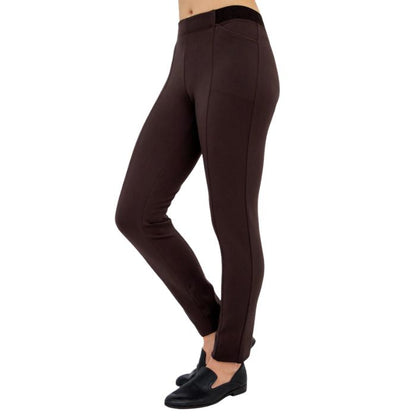 bottom of female model weaing coffee brown nadia pants side view on white background