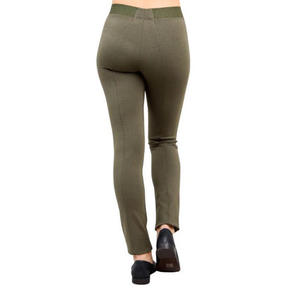 bottom of female model weaing khaki green nadia pants back view on white background