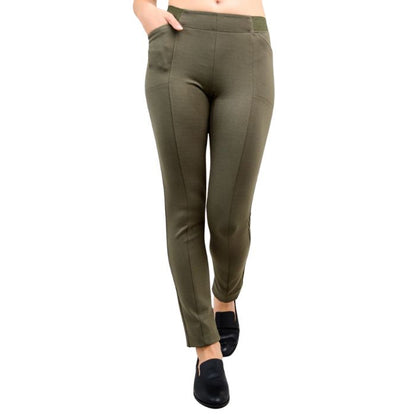bottom of female model weaing khaki green nadia pants front view on white background
