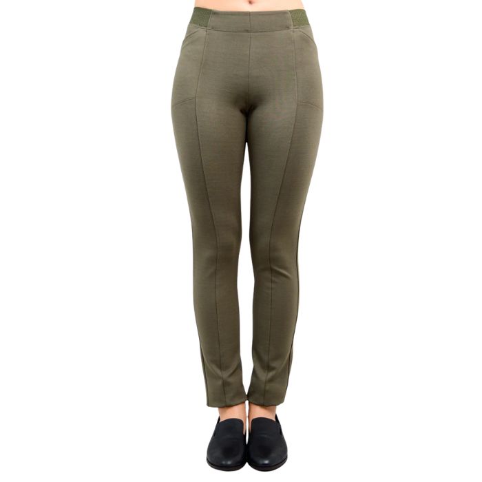 bottom of female model weaing khaki green nadia pants front view on white background