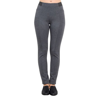 female model weaing granite grey petite nadia pants front view on white background