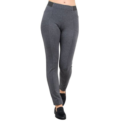 female model weaing granite grey petite nadia pants front view on white background