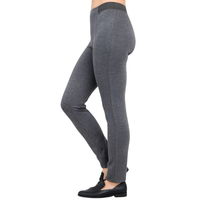 female model weaing granite grey petite nadia pants side view on white background