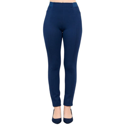 female model weaing indigo blue petite nadia pants front view on white background