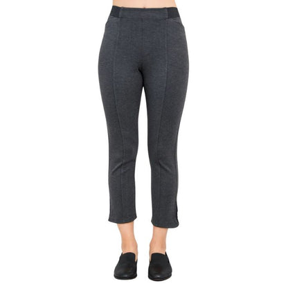female model wearing granite grey nadine cropped pants front view on white background