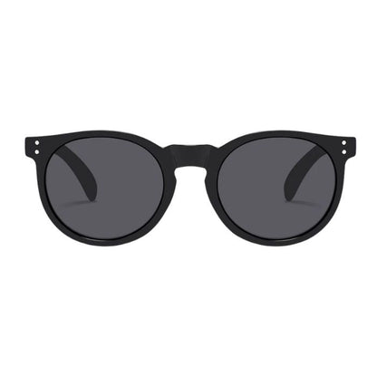 new zealand sunglasses black frames and black lenses front view on white background