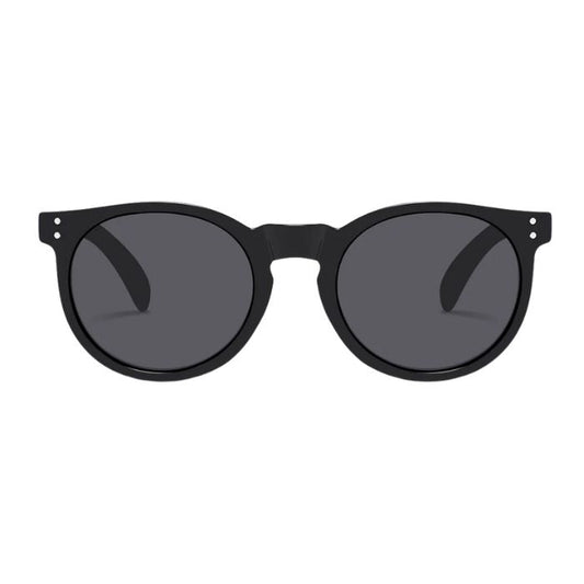 new zealand sunglasses black frames and black lenses front view on white background