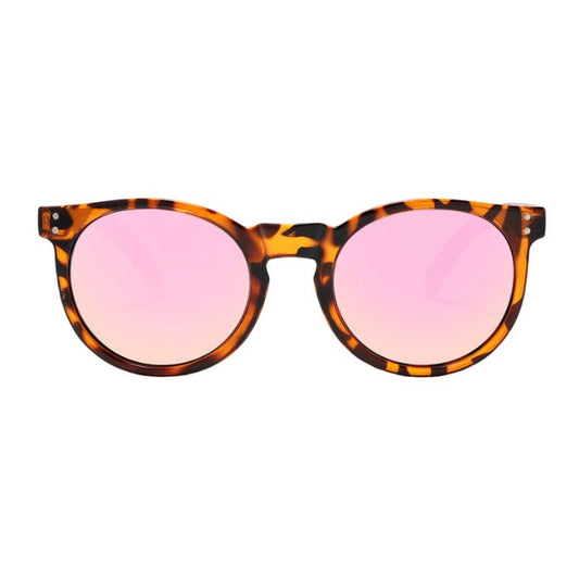 new zealand sunglasses tortoise frames and rose glod lenses front view on white background