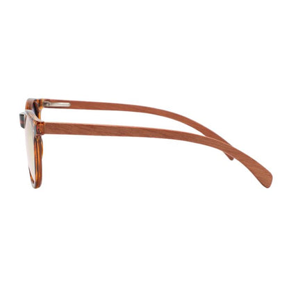 new zealand sunglasses tortoise frames and rose glod lenses side view on white background