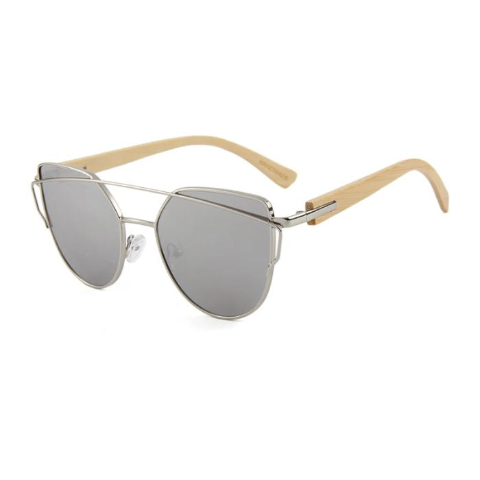 olive sunglasses silver  wire frames and silver mirror lenses front view on white background