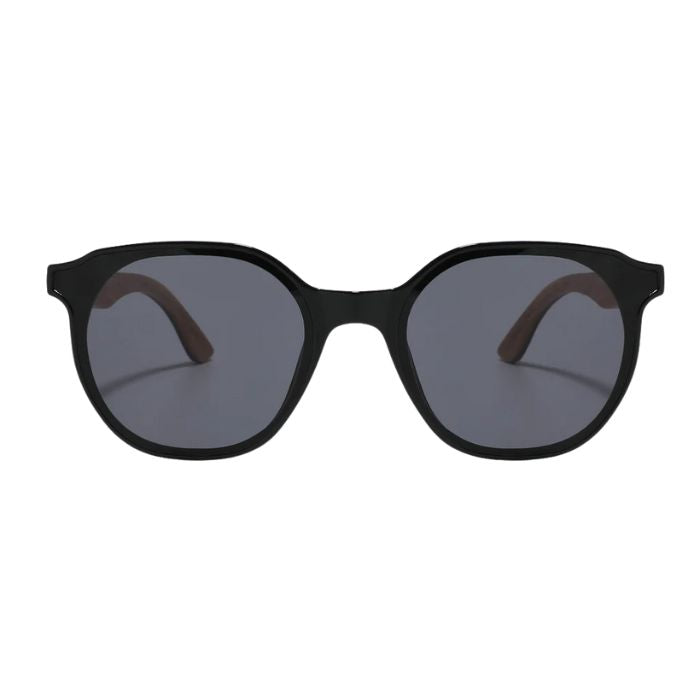 papyrus sunglasses black frames and black lenses front view on white background