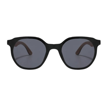 papyrus sunglasses black frames and black lenses front view on white background