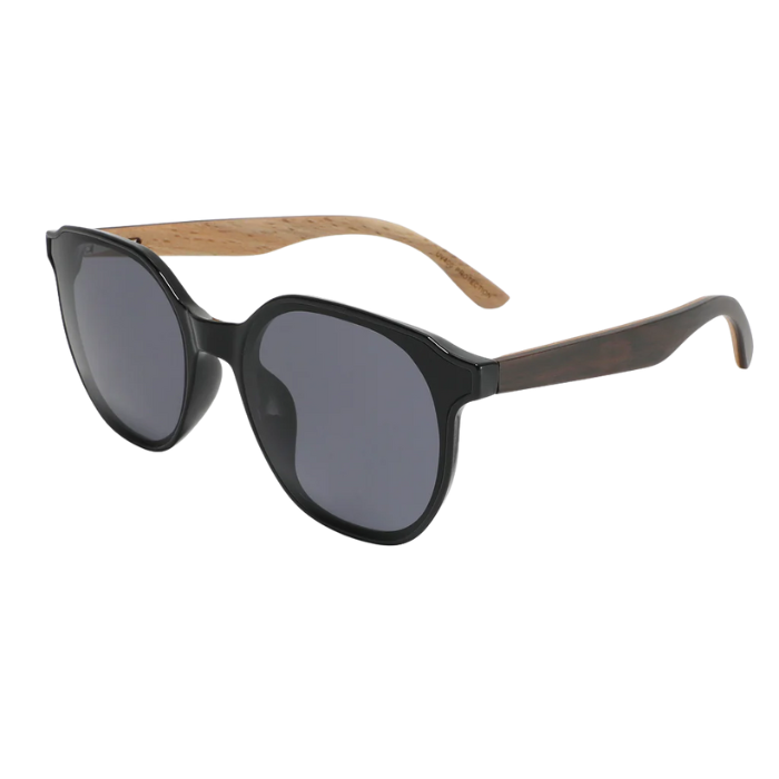 papyrus sunglasses black frames and black lenses over view on white background