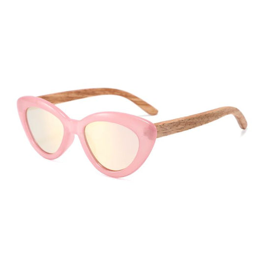 paris sunglasses pink frames and rose gold mirror lenses front view on white background