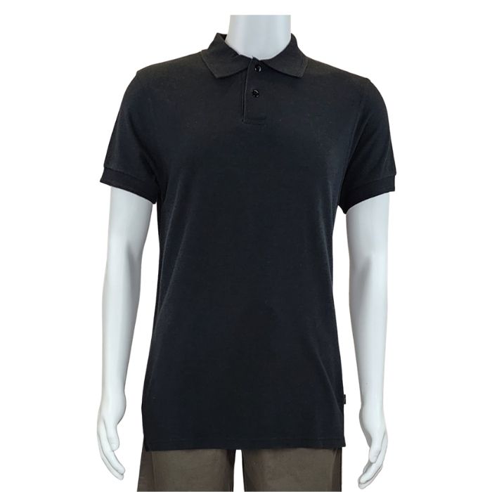 mannequin wearing black phil shirt front view on white background