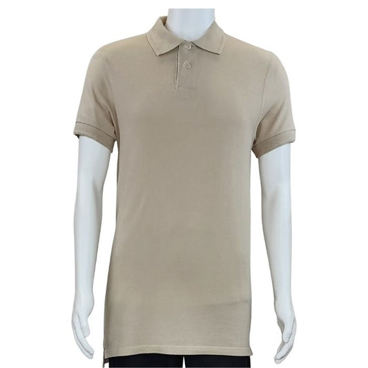 mannequin wearing oatmeal brown phil shirt front view on white background